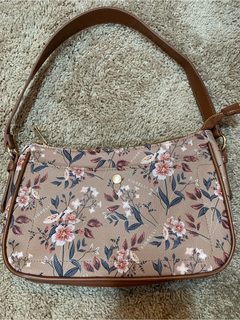 Floral Print Shoulder Bag in Light Brown